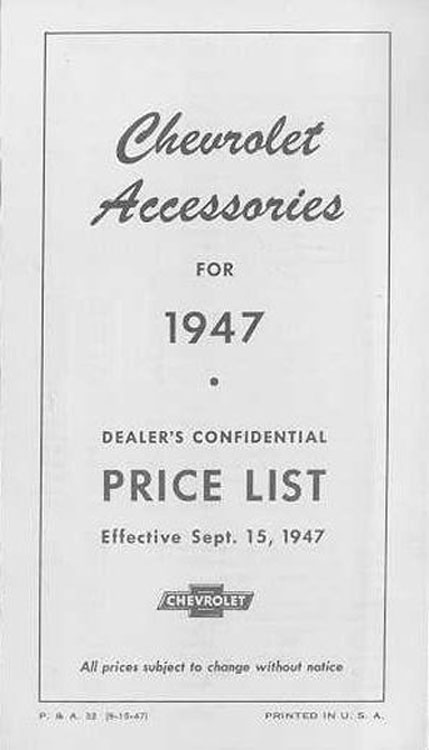 1947 Chevrolet Accessories Booklet
